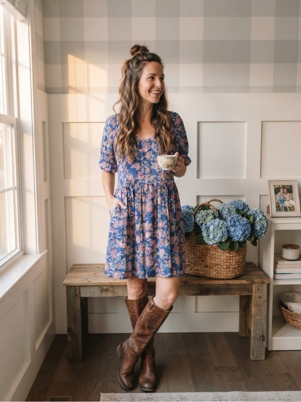 LOFT Blue Floral Scoop-Neck Mini Dress 12